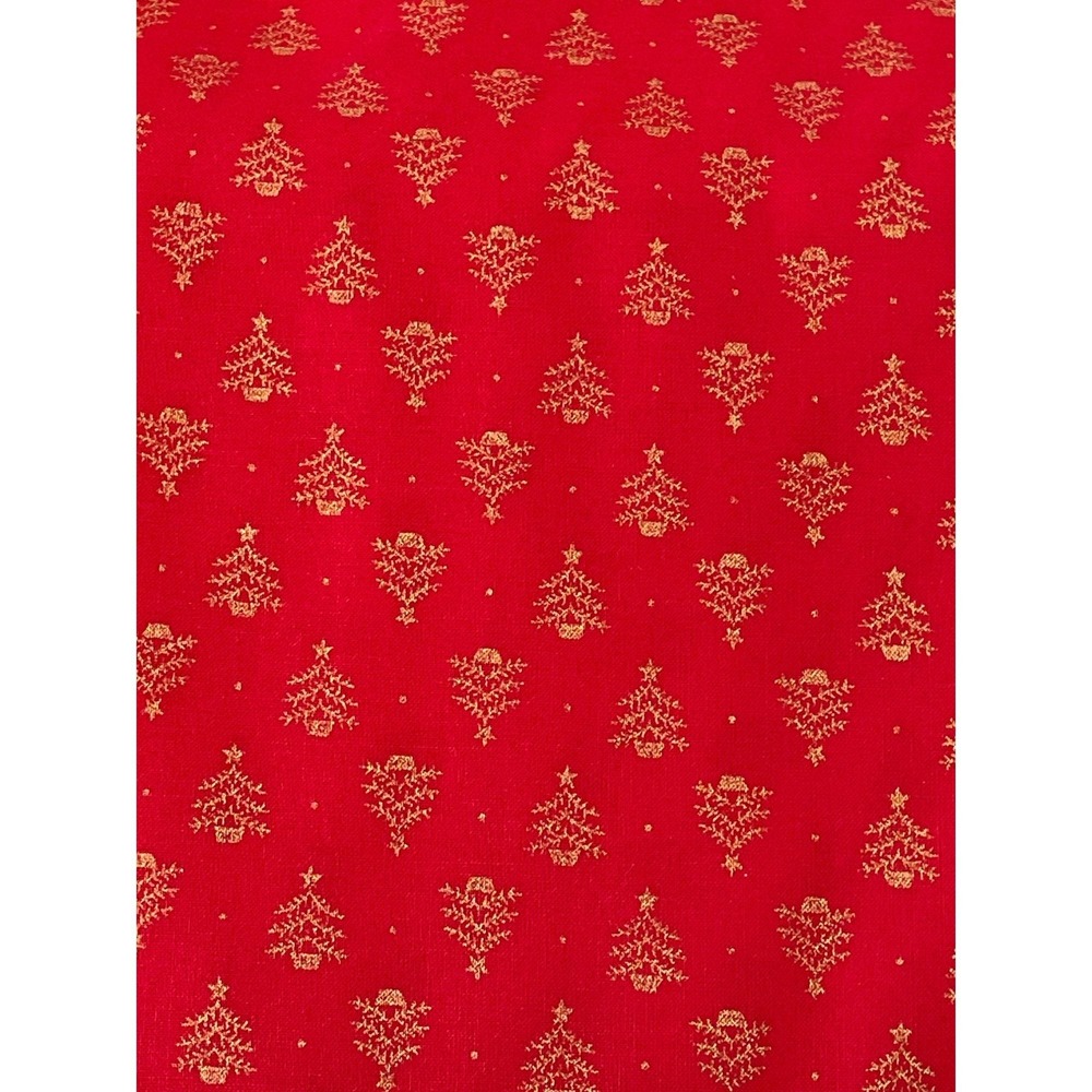 Fabric Christmas Village Trees 100% Cotton Holiday Red‎ Gold 44" BTY Vintage